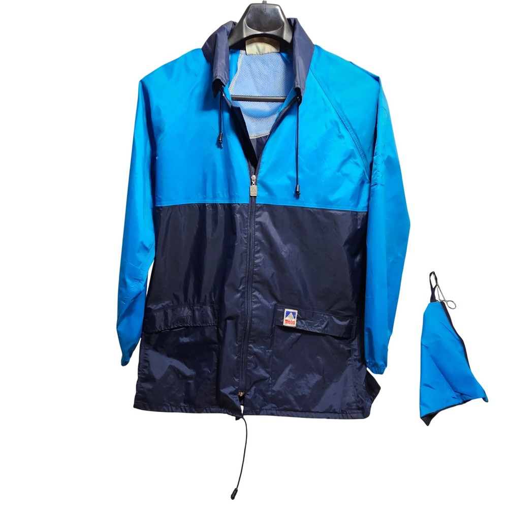 Solo Windbreaker Mens L Blue Navy Colorblock Vintage Packable Rain Jacket